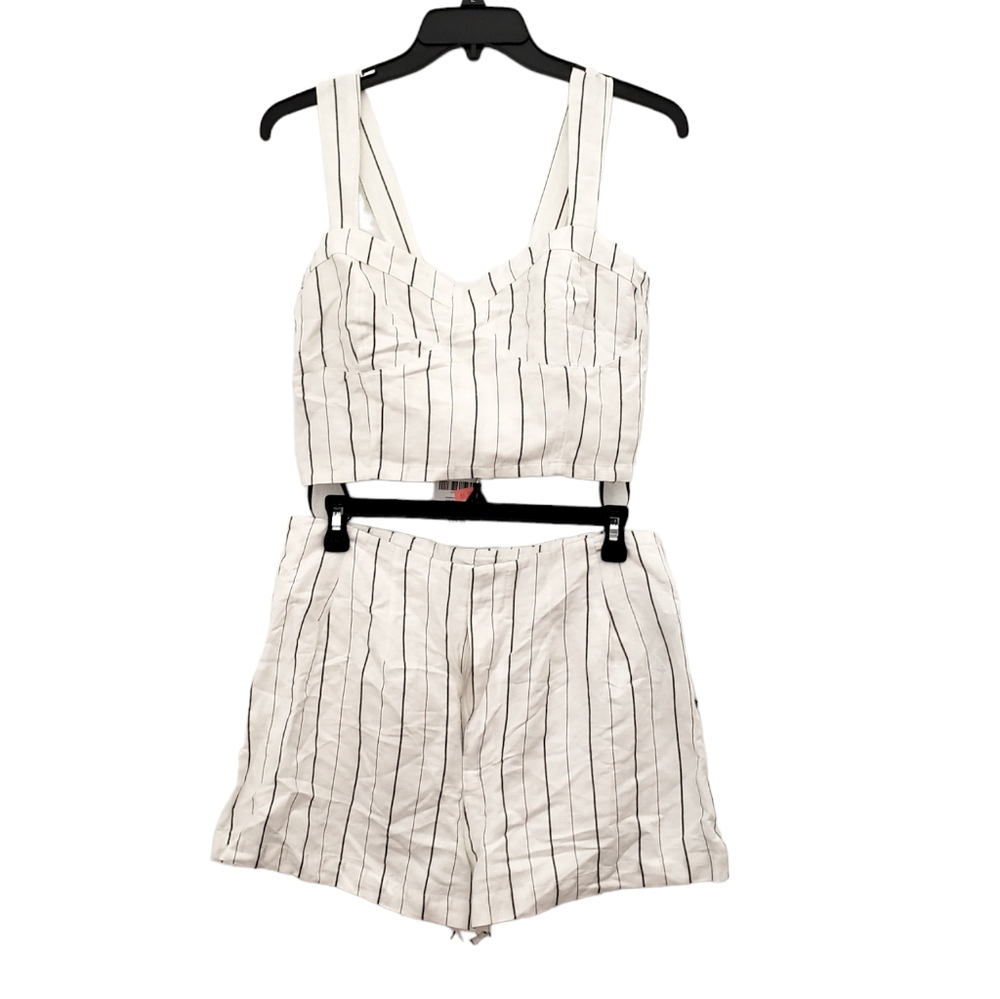 F21 woven linen rayon pinstripe 2pc. bustier/shorts set L